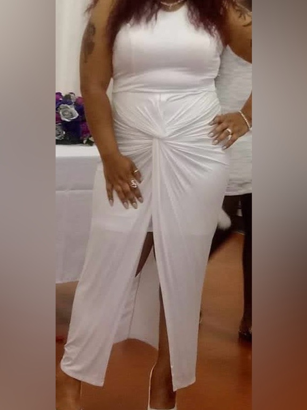 Fashion Nova Halter Top Knotted White Midi Dress - Picture 7 of 8